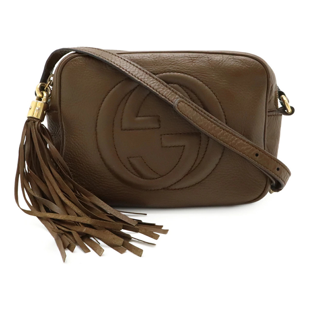 Gucci Soho Disco Tassel Fringe Crossbody Bag Leather Cocoa Brown